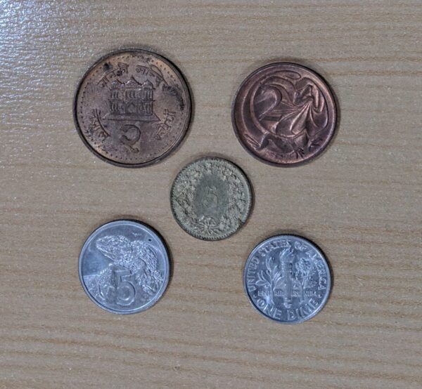 Set of 5 coins of different countries