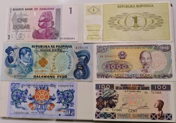 different foreign banknote