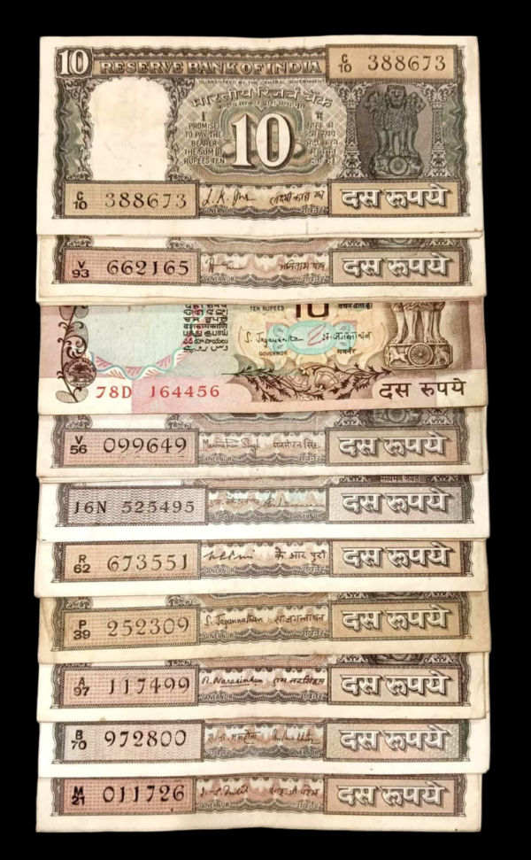 10 Rupees 10 Governors' Signatures Banknote Set