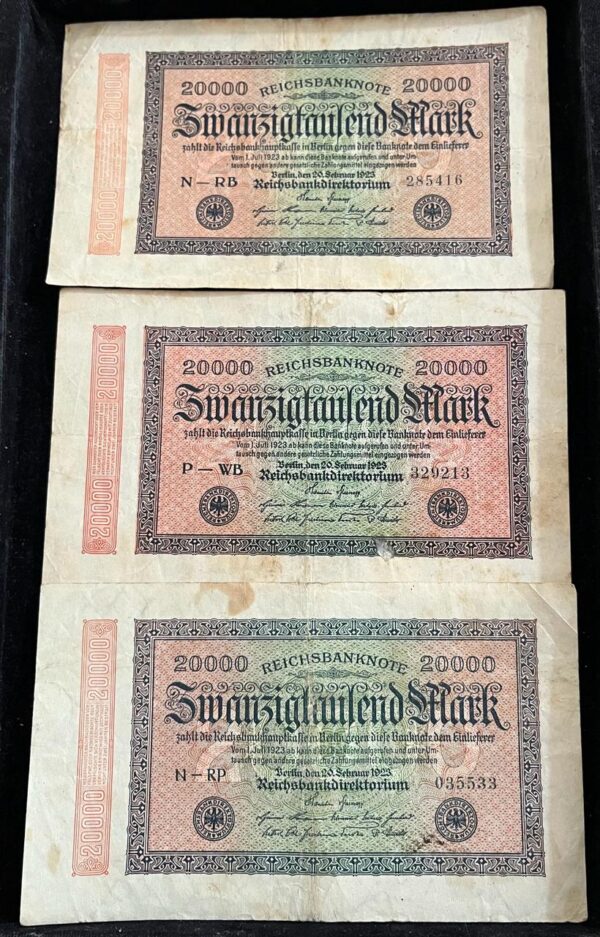 Post-World War I 1923 Germany 20,000 Mark Banknote