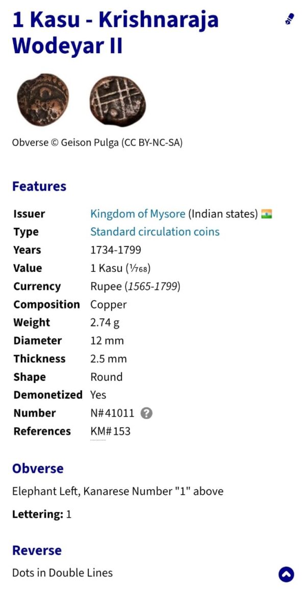Mysore copper kasu elephant