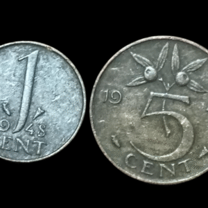 Netherlands 1948 Wilhelmina Bronze Coin Set – 1 Cent & 5 Cents