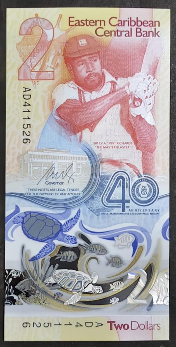 Eastern Caribbean States 2 Dollars Polymer Commemorative Note