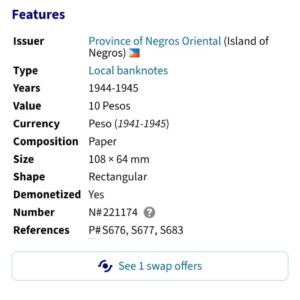 10 Pesos – Negros Oriental Emergency Issue | Philippines (1944–1945)