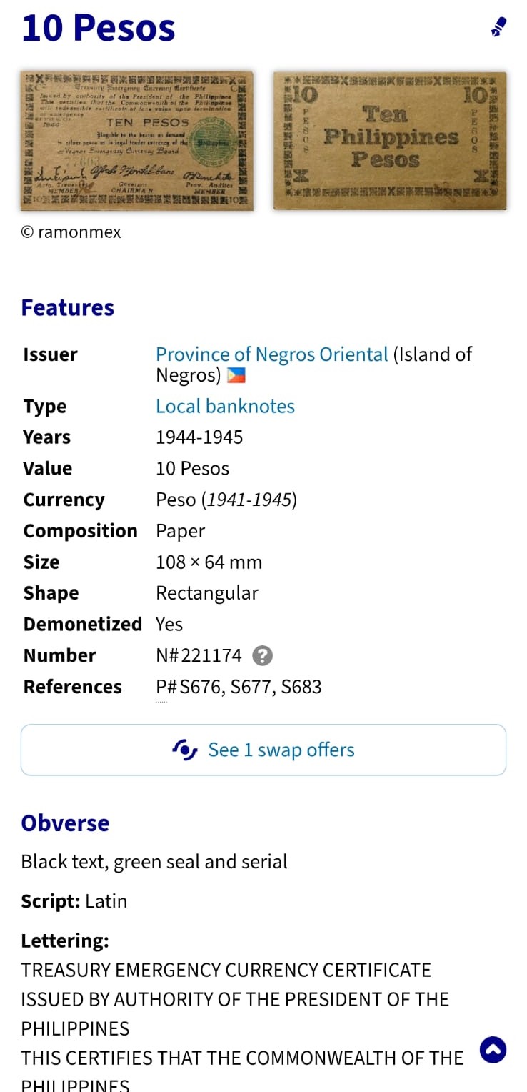 10 Pesos Philippines (1944–1945)